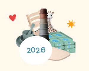 De populairste geboortelijst items van 2026: stapeltoren, Sophie de Giraf, Tripp Trapp, kinderservies en billendoekjes